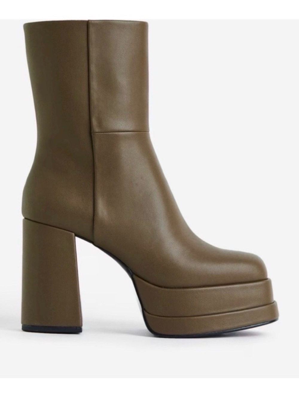 H&M Olive Platform Block-Heel Ankle Boots